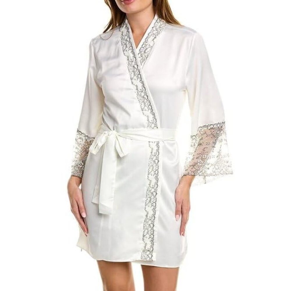 NEW Flora Nikrooz Women Angelique Lace Trim Charmeuse Robe